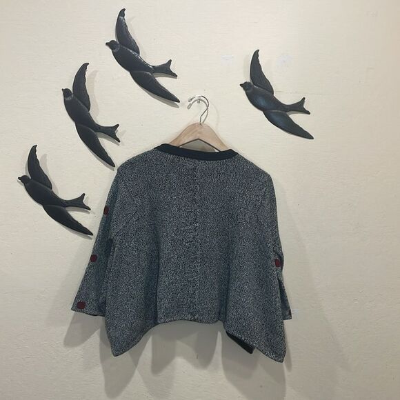 Opening Ceremony Black Embroidered Floral Sweater 3/4 Sleeve Handkerchief Hem  S - Picture 8 of 16